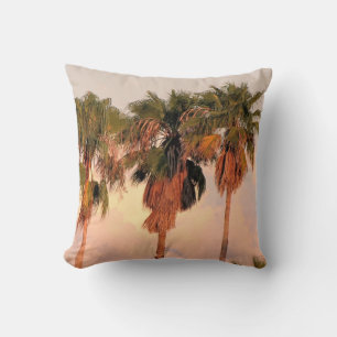 Three Palm Trees Sunset Pillow