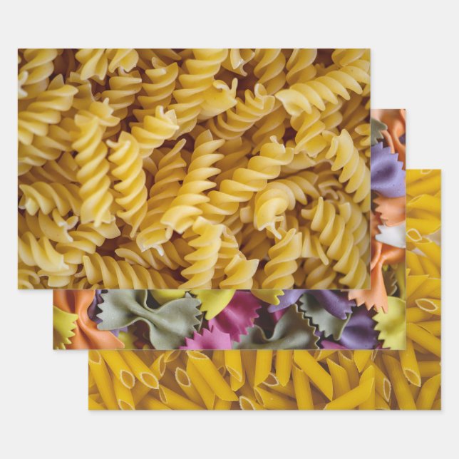 Three Pasta Photos Penne Fusilli Farfalle Wrapping Paper Sheet (Set)