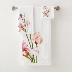 Three Pastel Irises Bath Towel Set