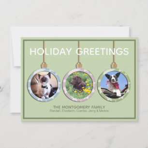 Three Pastel Ornament Custom Photo Christmas Holiday Card
