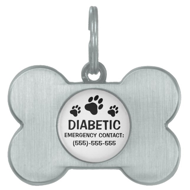 Three Paw Prints Diabetes Medical Alert Pet Tag (Front)