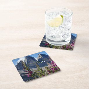 Three Peaks of Lavaredo Wildflowers Italy Square Paper Coaster