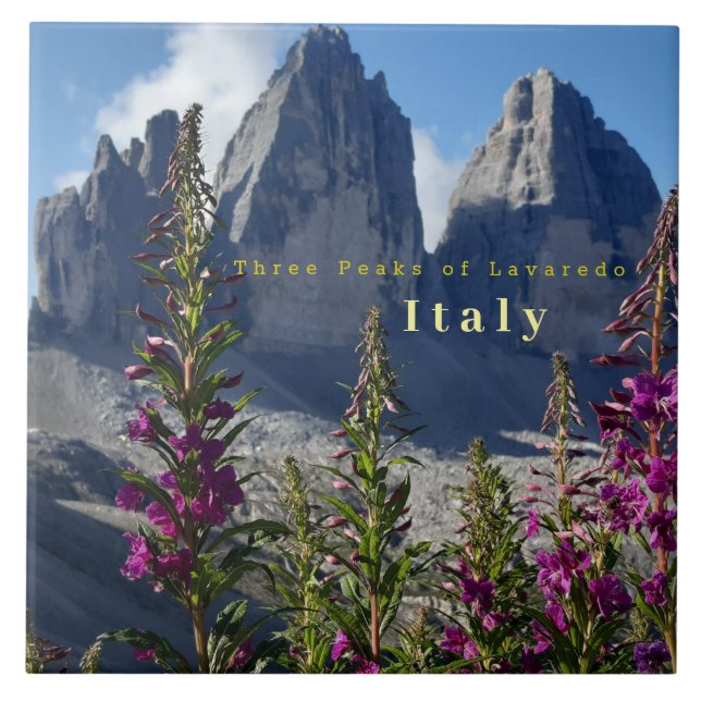 Three Peaks of Lavaredo Wildflowers Italy Tile (Front)