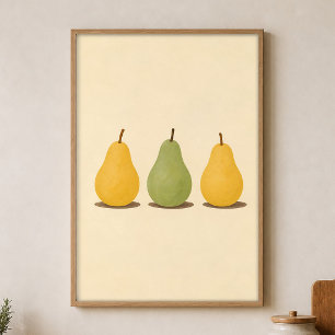 Three Pears Watercolour Cottagecore Art Poster