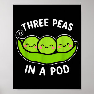 Three Peas In A D Cute Kawaii Funny Poster