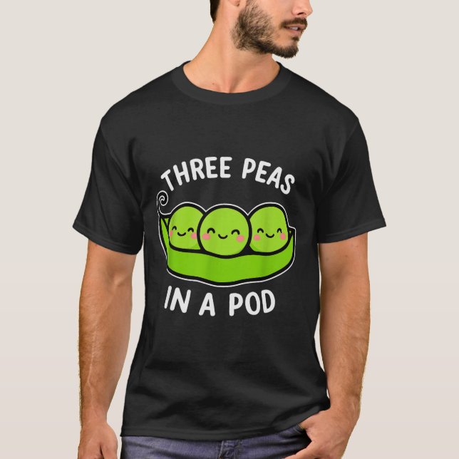 Three Peas In A D Cute Kawaii Funny  T-Shirt (Front)