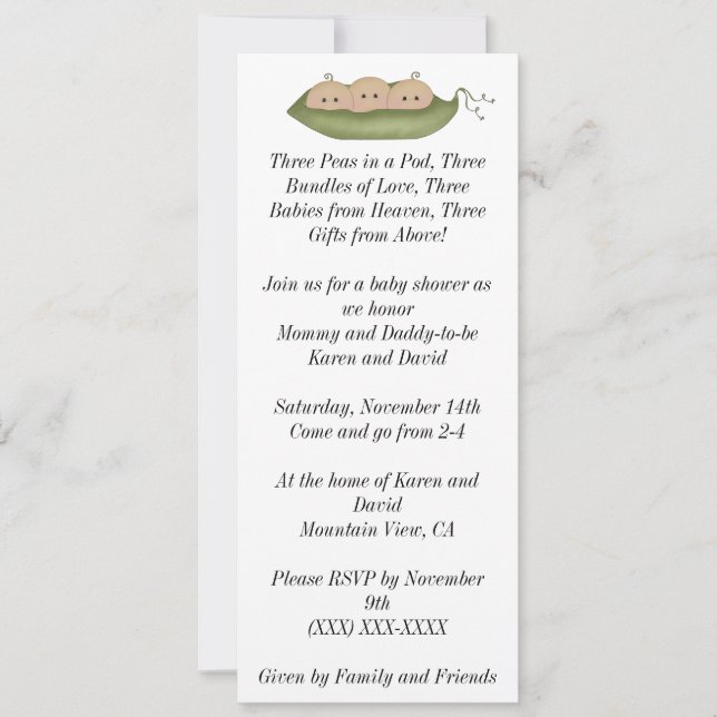 Three Peas in a Pod Invitation (Front)
