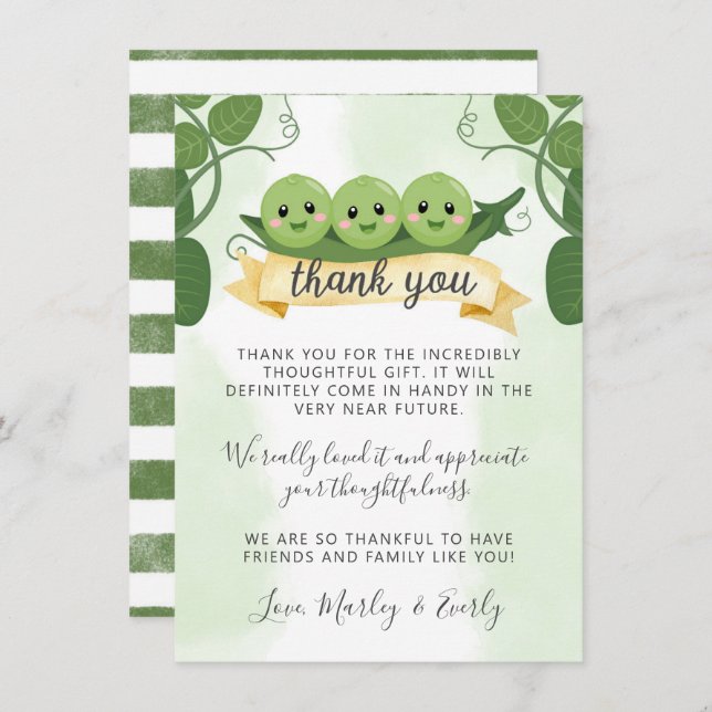 Three Peas In a Pod Thank You Card Note Triplets (Front/Back)