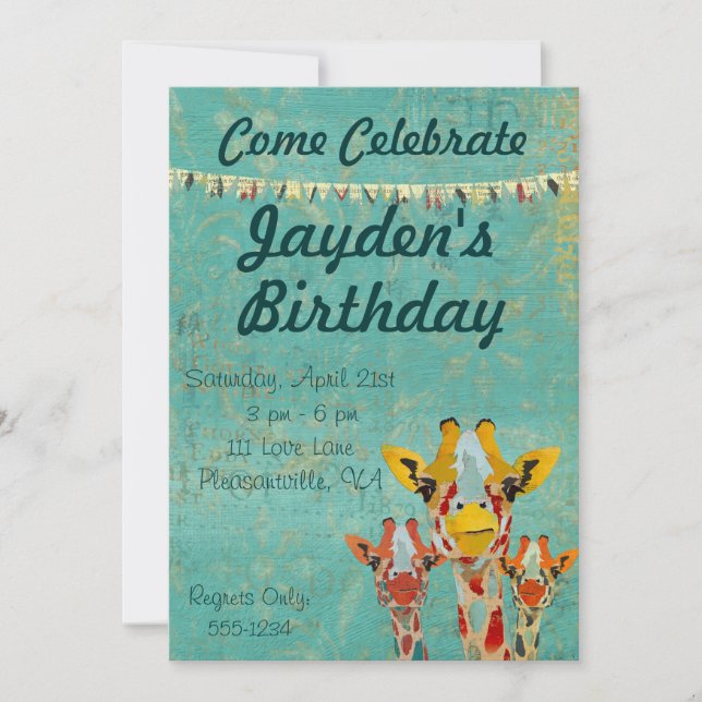 Three Peeking  Giraffes  Birthday Invitation (Front)