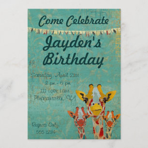 Three Peeking  Giraffes  Birthday Invitation