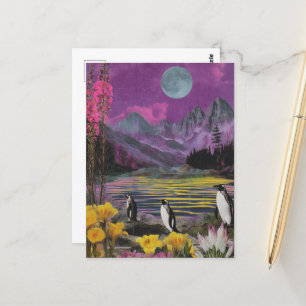 Three Peguins Surreal Mixed media  Postcard