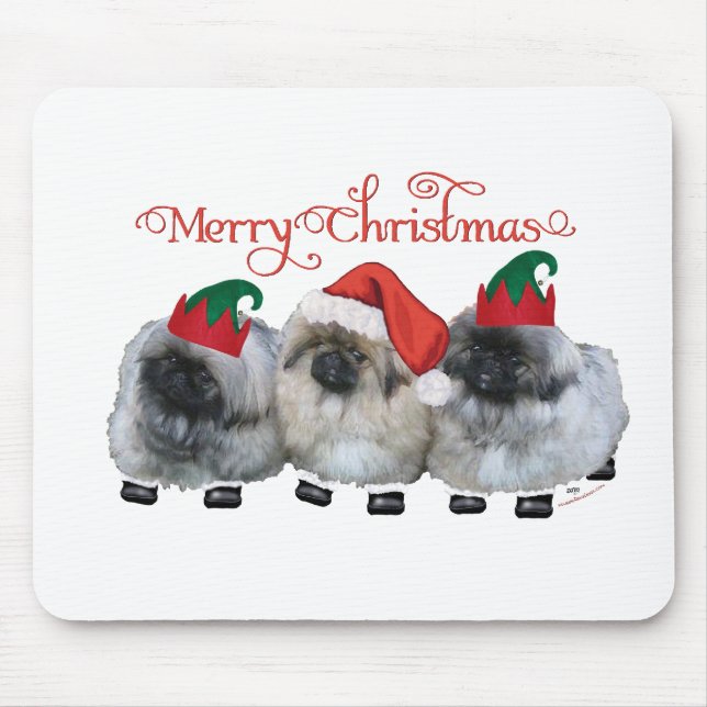 Three Pekingese Puppies Christmas Mouse Mat (Front)