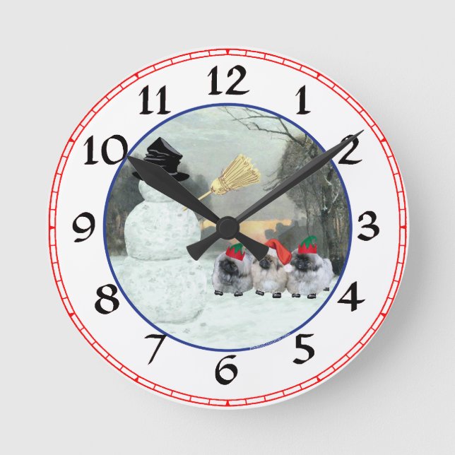 Three Pekingese Puppies Christmas Round Clock (Front)
