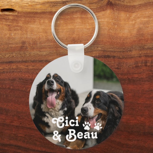 THREE Personalised Pets Photo Dog Paws Keychain (Front)
