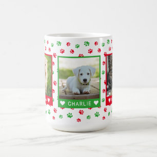 Three Pet Photos Names Red Green Paw Prints Coffee Mug