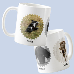 Three Pet Wavy Edged Photo Collage Name Coffee Mug
