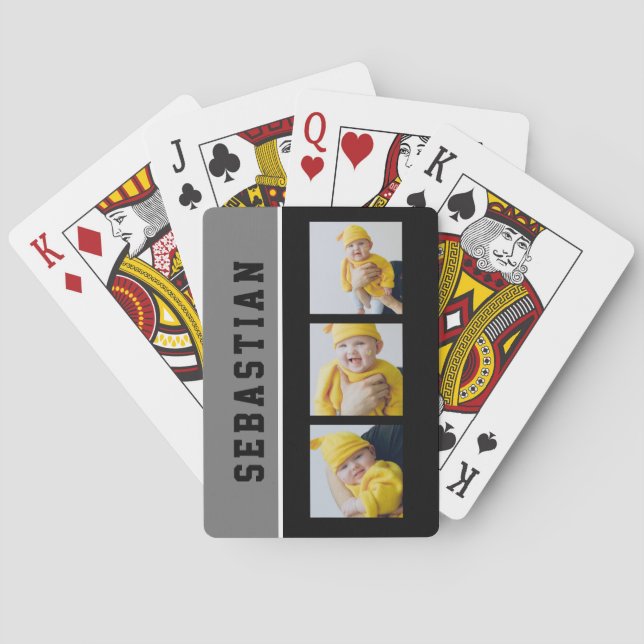 Three Photo And Text Personalised Custom Playing Cards (Back)