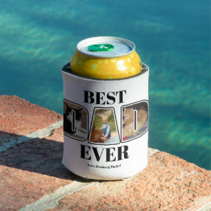 Three Photo Best Dad Ever Custom Name Can Cooler