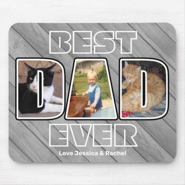Three Photo Best Dad Ever Custom Name Faux Mouse P Mat (Front)