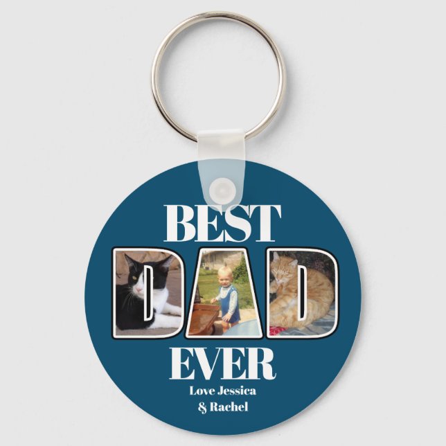 Three Photo Best Dad Ever Custom Name Keychain (Front)