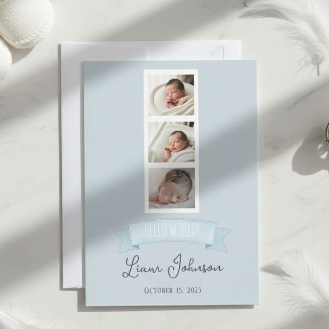 Three-Photo Birth Announcement Card - Personalized (Creator Uploaded)