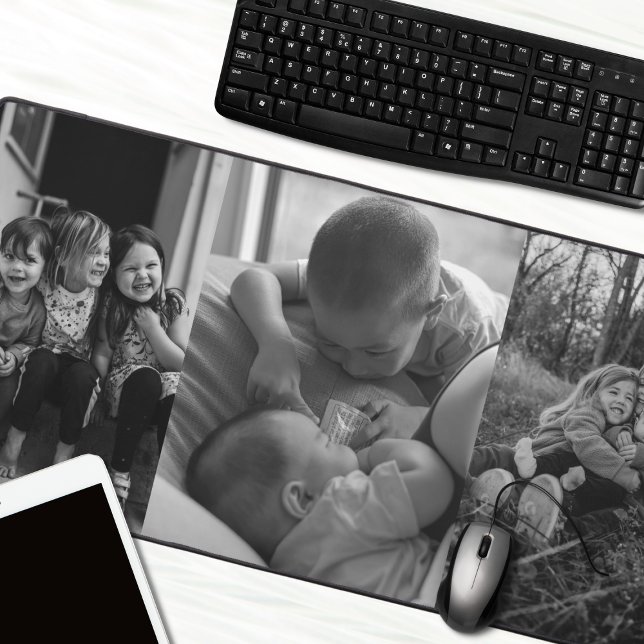 Three Photo Black and White  Desk Mat (Photo Collage Desk Mat)