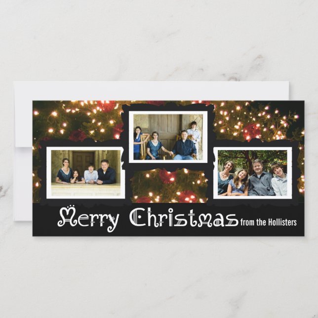 Three Photo Christmas Lights Card (Front)