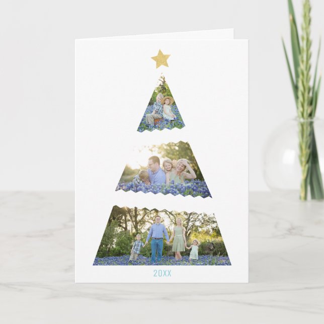 Three Photo Christmas Tree Modern Holiday Greeting (Front)
