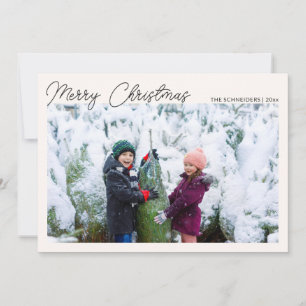 Three Photo Collage Black Script Merry Christmas Holiday Card