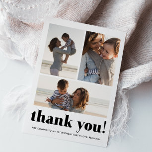 Three Photo Collage Blue Birthday Party Thank You Card