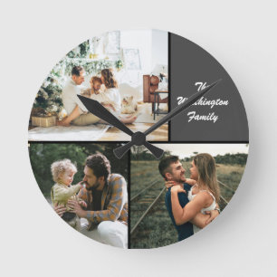 Three Photo Collage Custom Large Clock