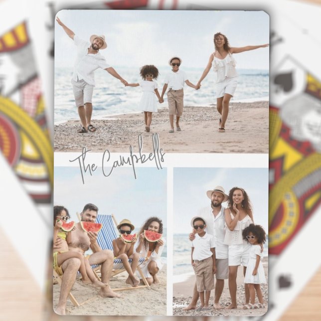 Three Photo Collage Custom Name Playing Cards (Creator Uploaded)