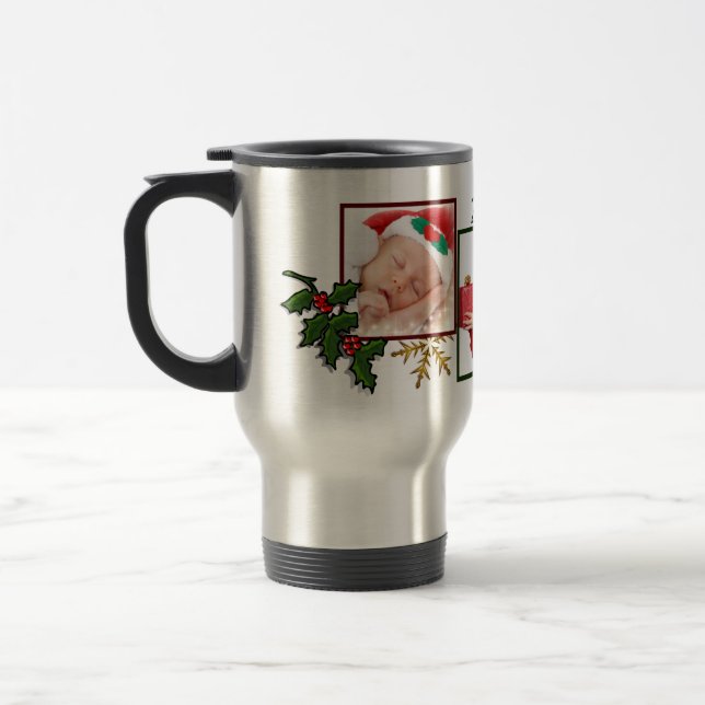Three Photo Collage Custom Year Christmas Mug (Left)