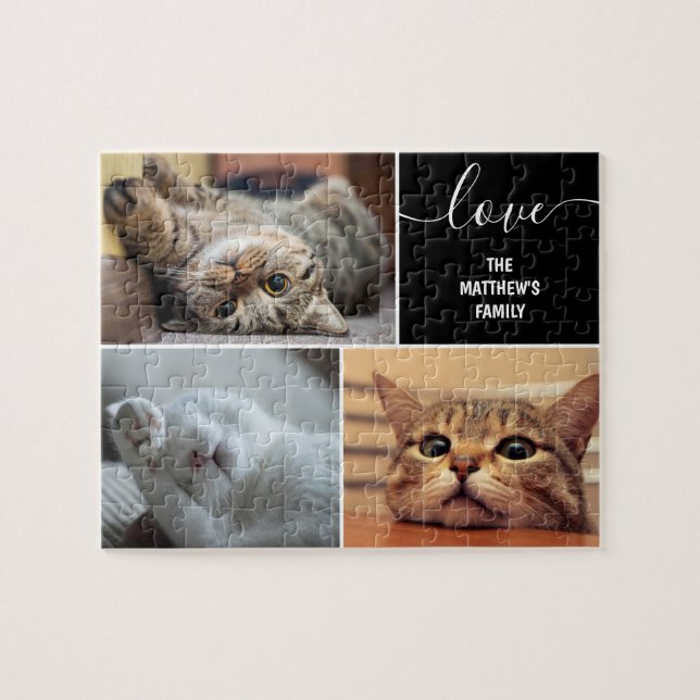 Three photo collage cute cats personalised jigsaw  jigsaw puzzle (Horizontal)