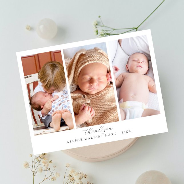 Three Photo Collage Elegant Script Baby Shower Postcard (Creator Uploaded)