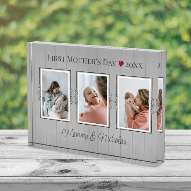 Three Photo Collage First Mothers Day Photo Block (Three Photo Collage First Mothers Day Photo Block)