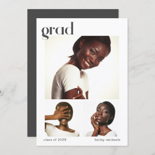 Three Photo Collage Graduation Party Grey Invitation