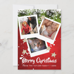 Three Photo Collage Merry Christmas Card