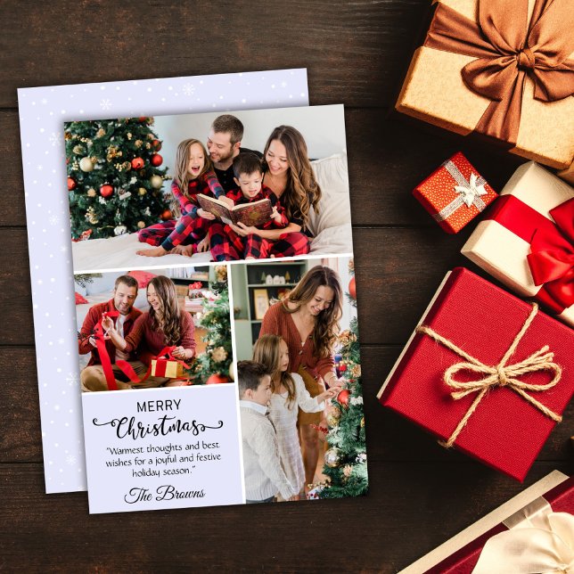Three photo collage modern cute simple Christmas  Holiday Card (Front/Back )