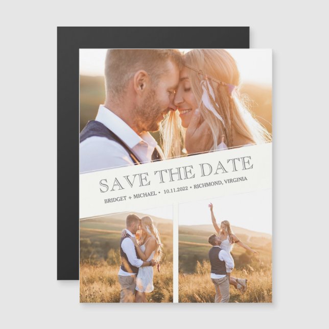 Three Photo Collage Modern Wedding Save the Dates (Front/Back)