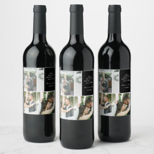 Three Photo Collage Wedding Custom Wine Label