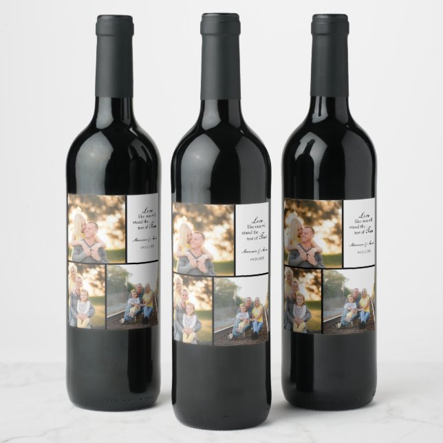 Three Photo Collage Wedding Custom Wine Label (Bottles)