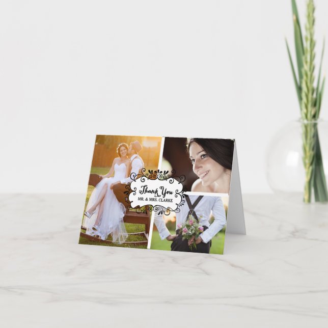 Three Photo Collage Wedding Thank You Card (Front)