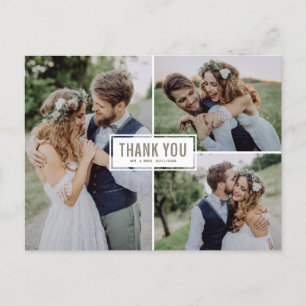 Three Photo Collage Wedding Thank You Postcard