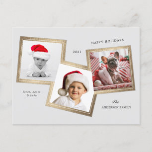 three photo frame family holiday postcard