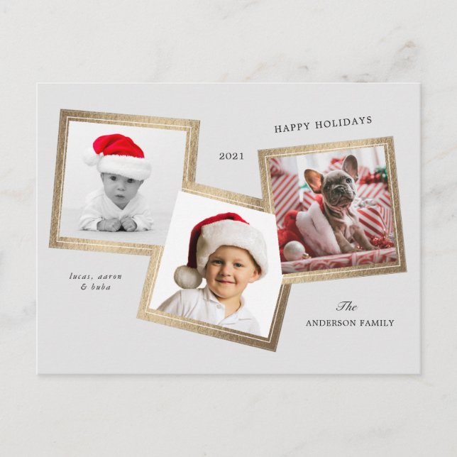 three photo frame family holiday postcard (Front)