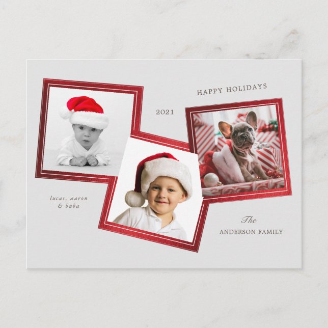 three photo frame family holiday postcard (Front)
