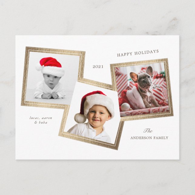 three photo frame family holiday postcard (Front)