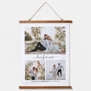 Three Photo Gallery Elegant Script Couple Tapestry