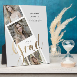 three photo gold graduation photo announcement plaque